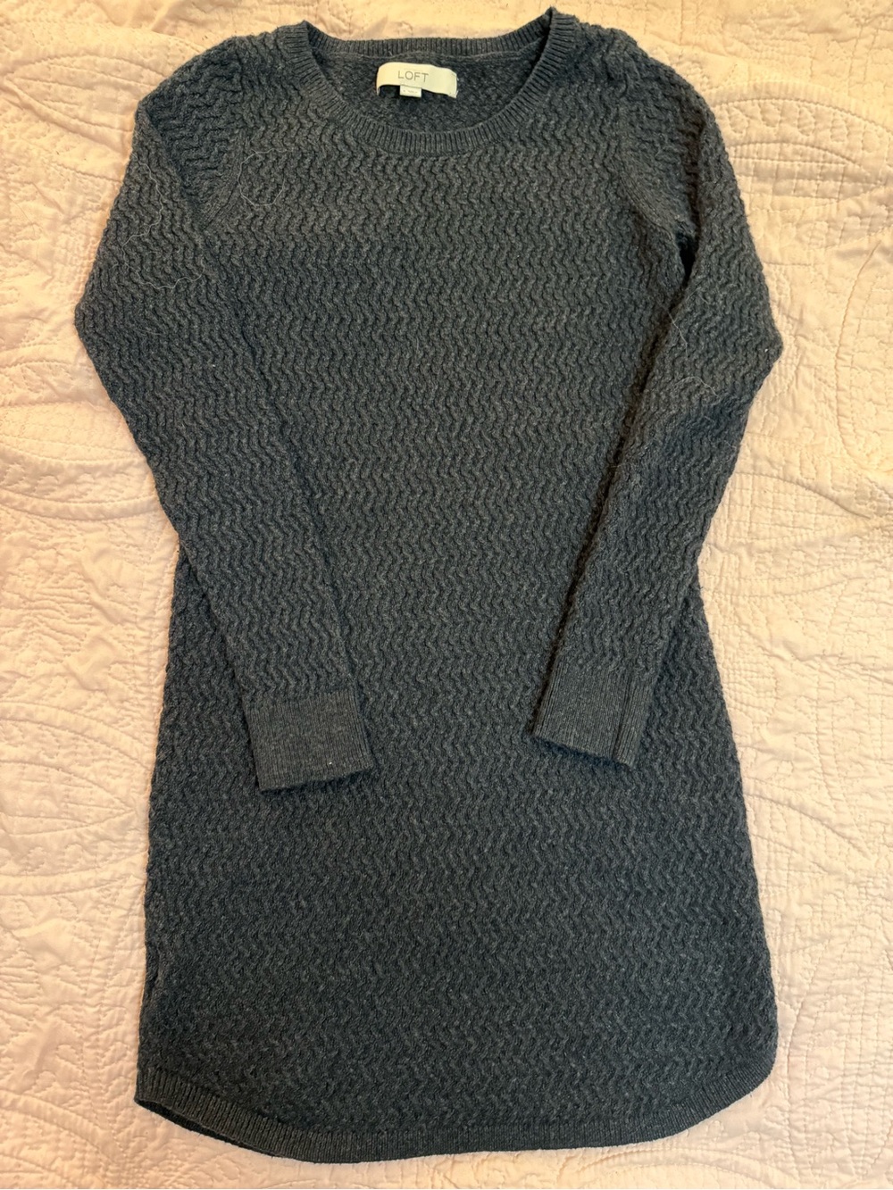 LOFT Dark Slate Knit Long-Sleeve Sweater Dress